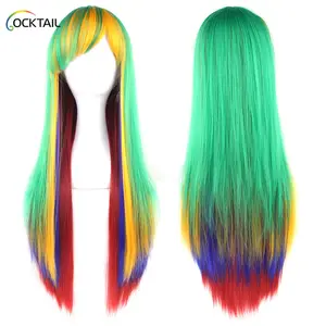 Synthetic celebrity party wig cosplay, good looking colorful rainbow synthetic wig