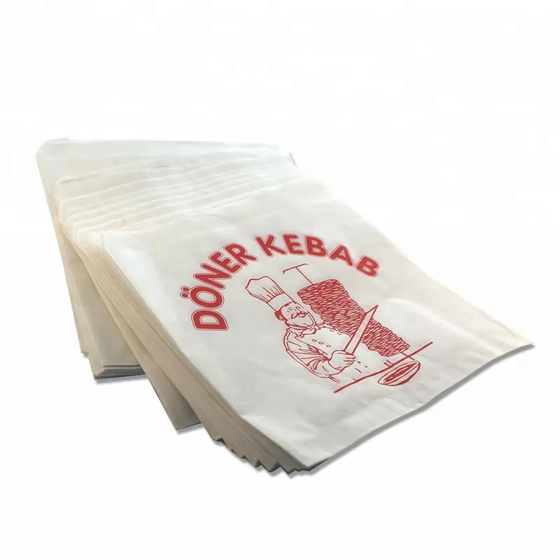 Sac en papier Kraft blanc résistant à la graisse, livraison de nourriture pour Kebab, sac en papier kraft personnalisé