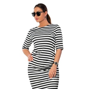 Abito Taglia Grande Autunno Estate 2018, <span class=keywords><strong>Vestito</strong></span> <span class=keywords><strong>a</strong></span> <span class=keywords><strong>Righe</strong></span> <span class=keywords><strong>Bianco</strong></span> <span class=keywords><strong>e</strong></span> <span class=keywords><strong>Nero</strong></span>, Abiti Dritti Taglie Forti, Abbigliamento Donna - Product Image 5