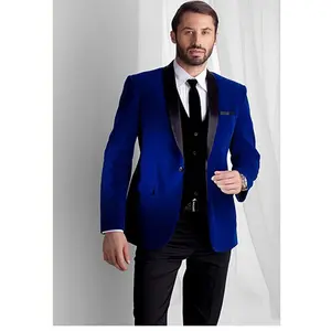 2022 Royle Blue Designers Formal Wearing Customized Groom Wedding Tuxedos (Jacket+Pants+Vest) WB057 Blue Velvet Suits