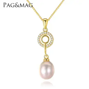 PAG&MAG 925 Sterling Silver Jewelry Link Chain Necklace Natural Pearl Key Design Pendant Necklace