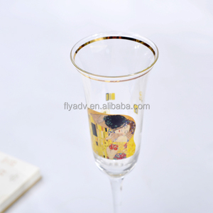 The Wholesale Decorative Decal Gold Rim <strong>Champagne</strong> <strong>Flutes</strong> With Long <strong>Stem</strong> <strong>Champagne</strong> Glass for Valentine's Day - Product Image 2