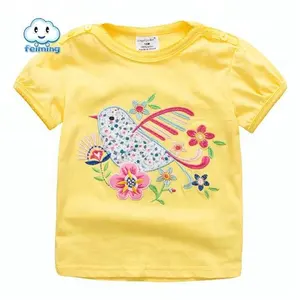 Sommer Neuankömmling neuesten Design lässig Kinder kleidung Baumwolle Kurzarm Stickerei Mädchen T-Shirt