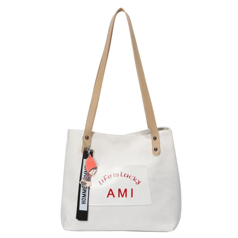 Fashion portable logo custom new style thick 12oz cotton canvas messenger bag for women