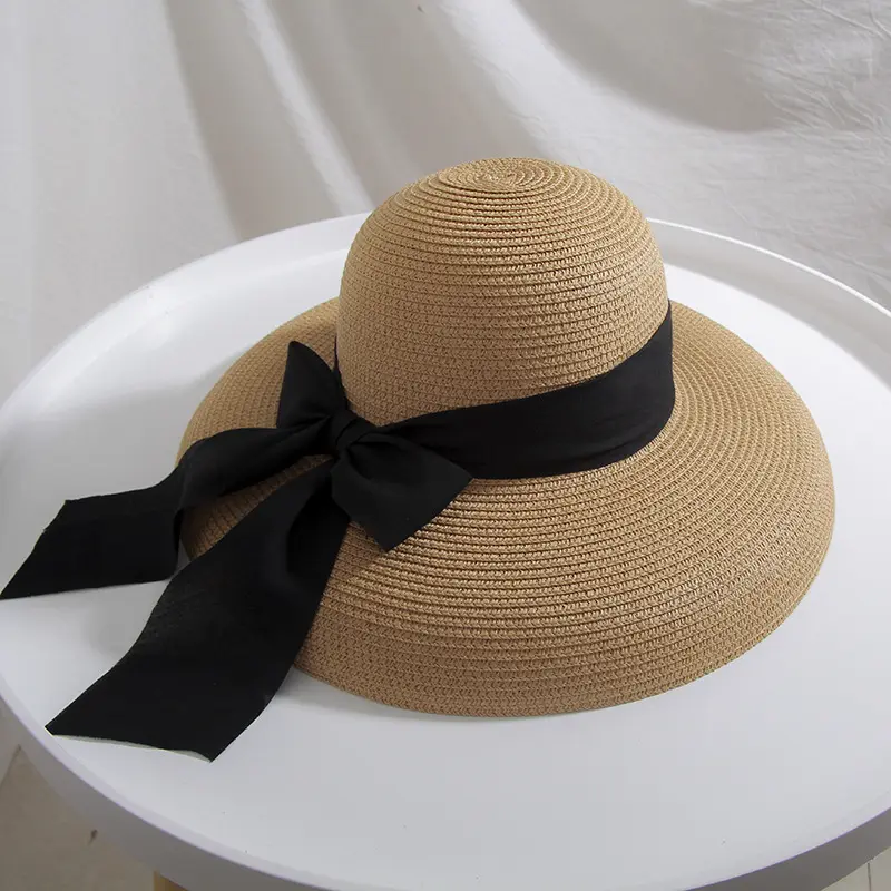 Chapeau de paille pour femmes, nouveau Logo personnalisé, mode, en forme cloche, grand bord, en été,