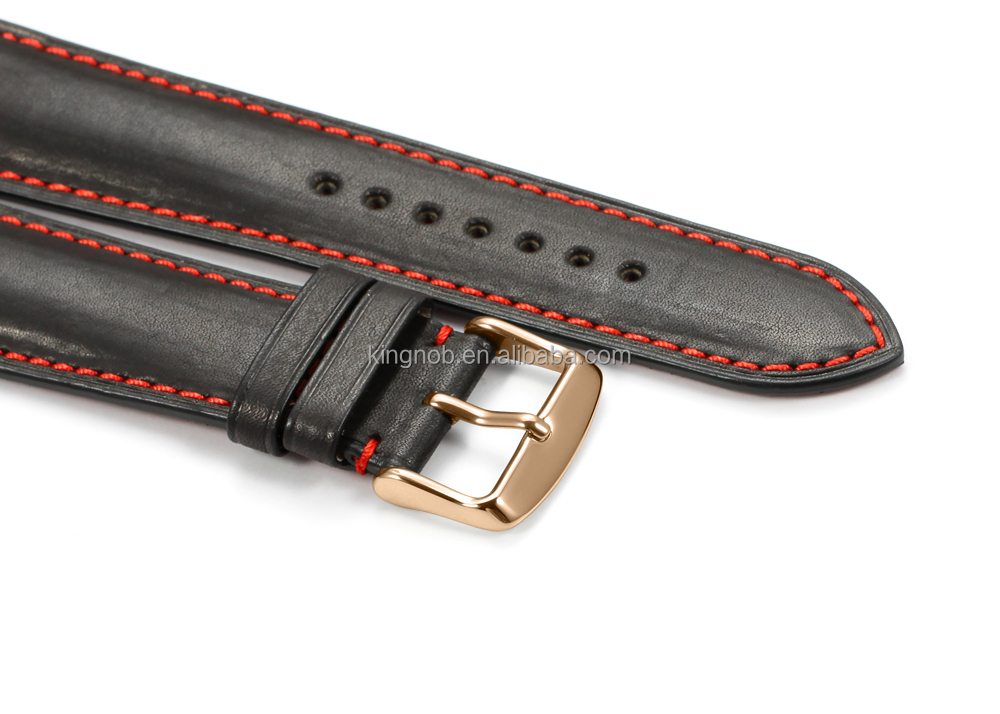 18mm à 22mm Noir wtih Rouge Fil Pleine fleur Peau de Veau Sangle Modifiable Bande de Montre En Cuir