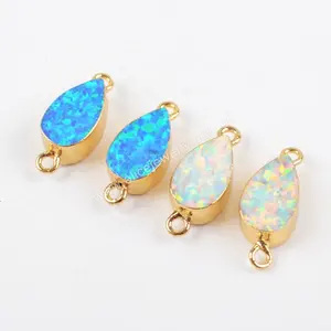 G1463 Gözyaşı Altın Kaplama Mavi Opal Konektörü Opal charms