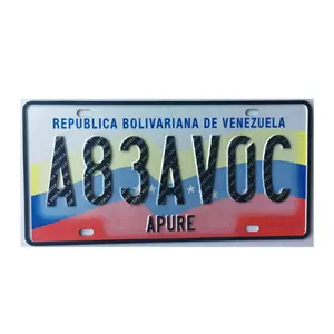 Placa de Número de coche en relieve con película reflectante para el mercado de Venezuela