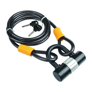 YH1459 自行车锁重型 U 锁与卸扣和自行车锁支架 + 钢链电缆