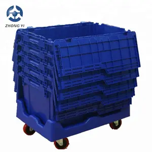 Heavy Duty Plastic Moving Boxes Attached Lid Containers Industrial Moving Tote Box For Warehouse