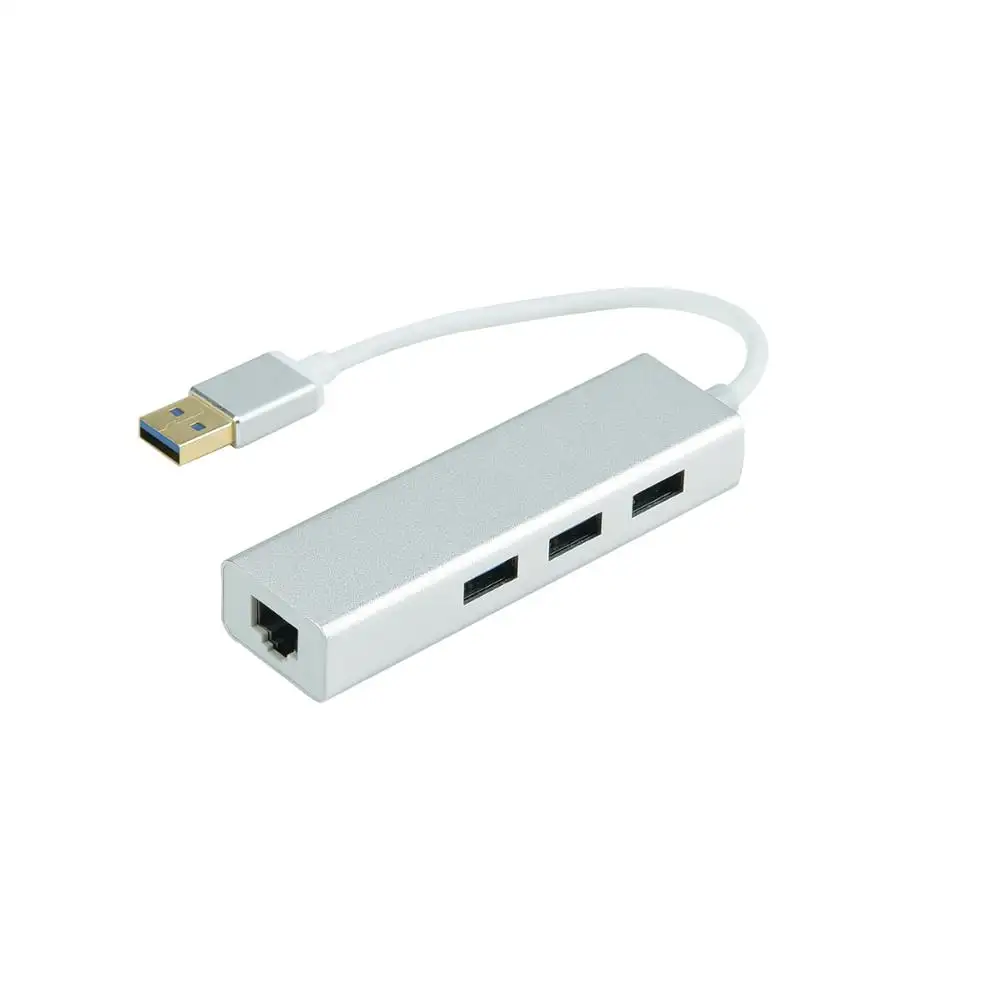 3 Ports USB 3.0 Hub with RJ45 10/100/1000 Gigabit Ethernet Adapter Converter LAN Connecter Aluminum for PC