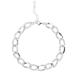 ZHILIAN CZ Micro Paved Plain Twist Oval Link Chain Silver Bracelets 925 sterling silver Elegant Jewelry Women Bracelet