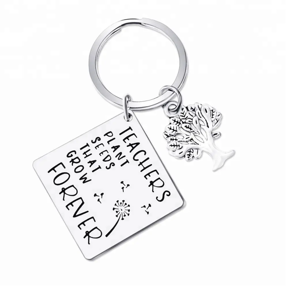 Teachers Stainless Steel Keychain Jewelry Cute Souvenir Keyring Jewelry Tree of Life Pendant Engraved Teachers Plant Seeds