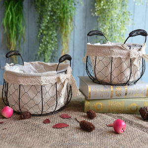Keranjang Buah atau Bunga dari Kawat Ayam Coklat Tua Bentuk Bulat & Persegi Panjang, Anyaman Tangan, dengan Lapisan Dalam yang Dapat Dilepas, untuk Penyimpanan Grosir - Product Image 3