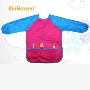 Детский фартук Xinbowen для рисования с длинным рукавом, водонепроницаемый фартук с тремя карманами