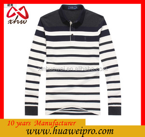 Blanco <span class=keywords><strong>y</strong></span> negro rayas camisa de Polo de hilo teñido camisa de Polo bordado de algodón mercerizado hombres de rayas camisa - Product Image 1