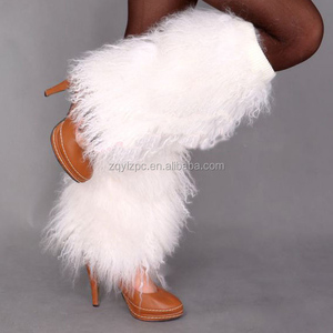 Mongolian Curly Sheep Fur Boot Cover Tibetan Real Lamb Fur <strong>Leg</strong> <strong>Warmer</strong> for Women - Product Image 2