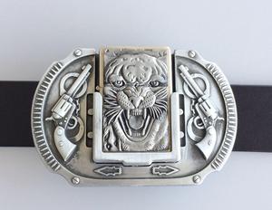 40mm vecchio colore argento 3D testa di tigre due pistole fibbia per cintura occidentale vintage, accendino personalizzato targhetta occidentale fibbia per cintura - Product Image 2