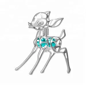 Bambi deer pearl cage pendant jewelry 925 silver necklace cartoon character pendant