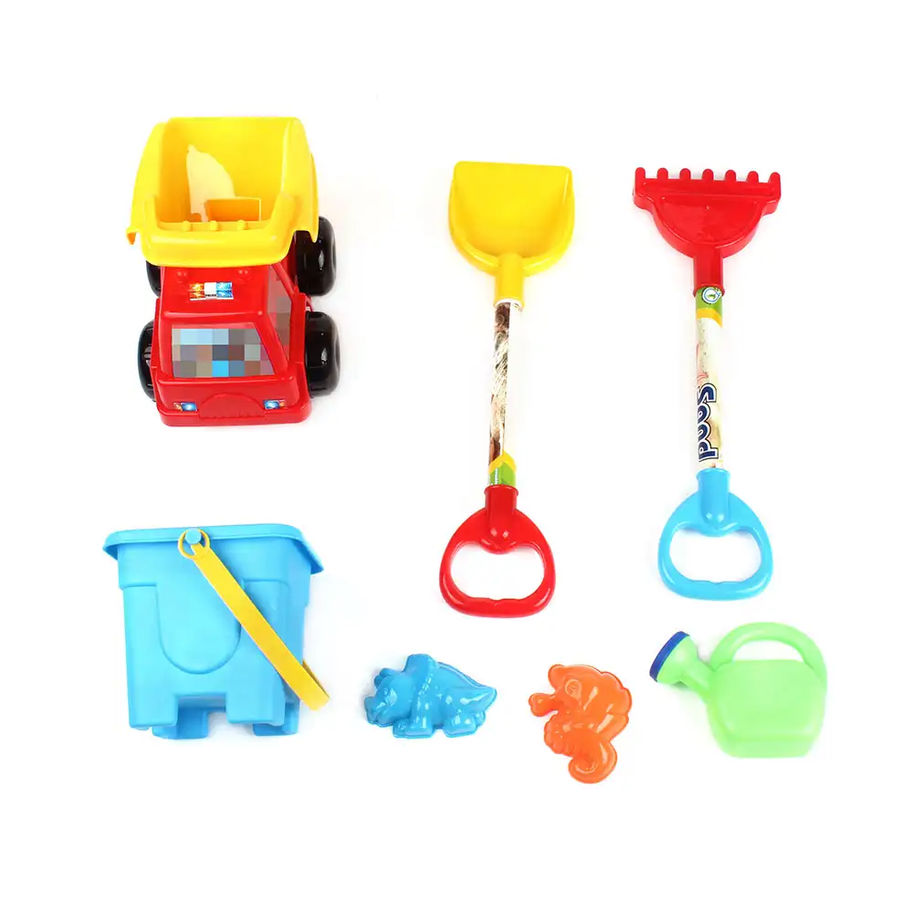 Estate 7 stampi in plastica castello secchio di sabbia camion spiaggia giocattolo set con pala strumenti per i bambini