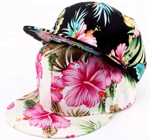 Chapéu com aba lisa, moda de verão, floral, estampado, flor havaiana, 6 painéis, estruturado, chapéu snapback