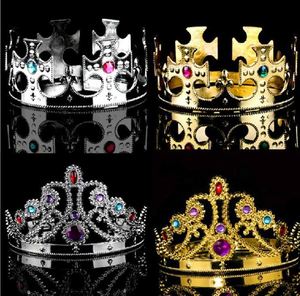 Nouvelle couronne royale dorée et argentée en plastique, uniforme, code roi, grande couronne, gâteau d'anniversaire, couronne de <span class=keywords><strong>prince</strong></span> en cuivre - Product Image 1