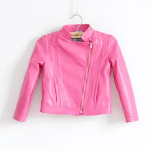 Jaket Kulit untuk Anak Perempuan, Jaket Fashion Ritsleting Sudut Musim Dingin Lucu