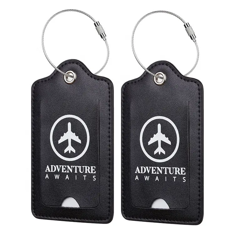 Luggage Tag China Wholesale Cheap Genuine Leather Airplane Travel Luggage Name Tag With Stainless Steel Loop