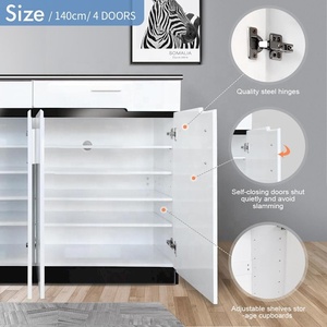 <strong>White</strong> High Gloss Finish <strong>Shoe</strong> Rack Cabinet With 2 Top Drawer and 4 Door and Adjustable <strong>Shelves</strong> for Knick Knock Storage - Product Image 4