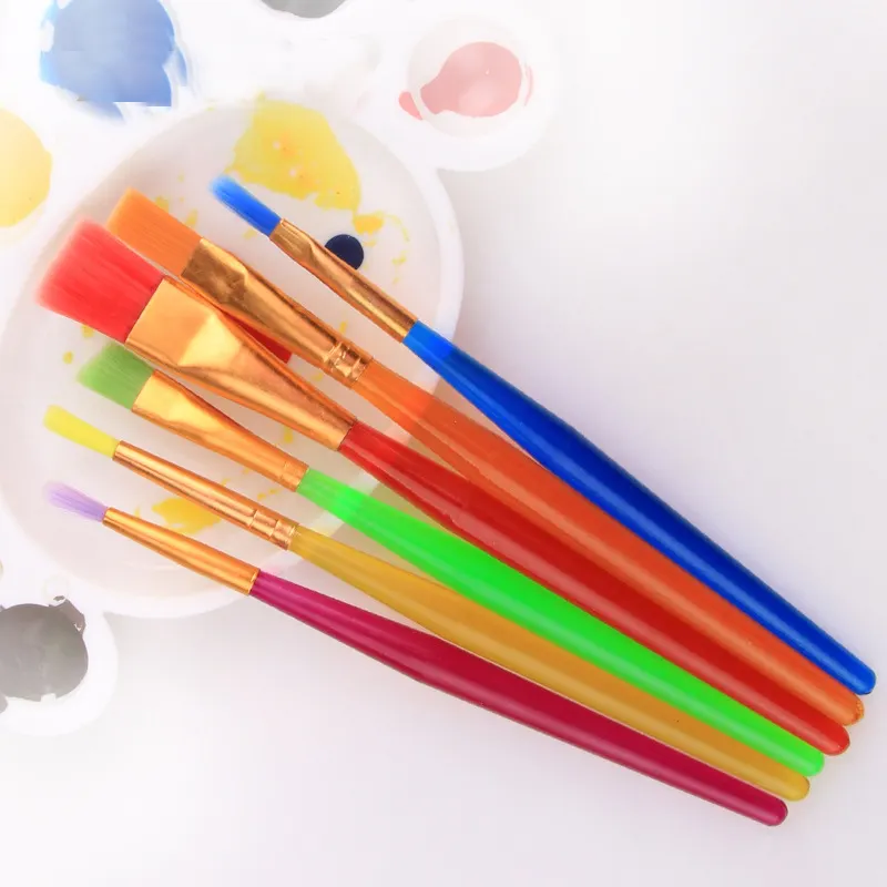 High Quality Candy Color 6 Pcs Paint Brush Set Art Watercolor Oil Painting Brush Paint Brushes For Kids