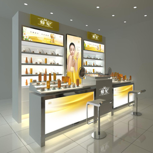 personalizada cosmético de cristal de la joyería soporte de exhibición con luz LED mesa de madera MDF muchos cajones kiosco - Product Image 3