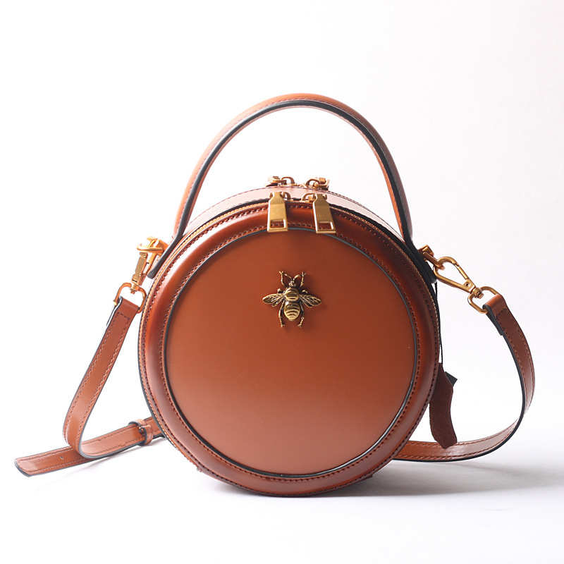 Di Lusso del progettista Ape In Vera Pelle Rotondo Sacchetto di Modo Sveglio Dell'annata Circolare Sacchetto di Spalla Crossbody Mini Bag