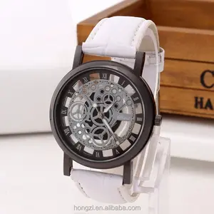 นาฬิกาข้อมือธุรกิจสำหรับผู้ชาย,นาฬิกาควอตซ์กลวงสำหรับผู้ชายแกะสลักนาฬิกา Reloj Hombre สายหนังนาฬิกาผู้หญิง Relojes Mujer