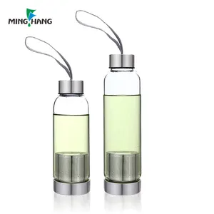 500ml round drinking water glass bubble green hot tea bottle with stainless steel lid and infuser