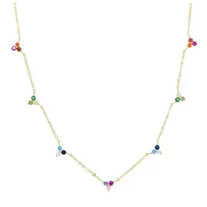 gold vermeil 925 sterling silver colorful triangle cz charm link chain pastel rainbow necklace