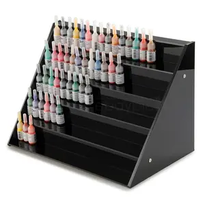 Custom logo Cosmetic Lipstick Foundation Display Tabletop Black Acrylic 5-tier Tattoo Ink Nail Polish Display Stand