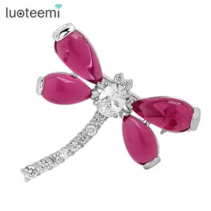 LUOTEEMI-broche de libélula de diamante de circonia cúbica, disfraz de moda, para invitación de boda, venta al por mayor, envío gratis