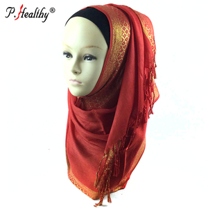 Phong cách mới Vàng lurex biên giới Viscose khăn Vàng hồi giáo lụa hijab khăn borong tudung - Product Image 2