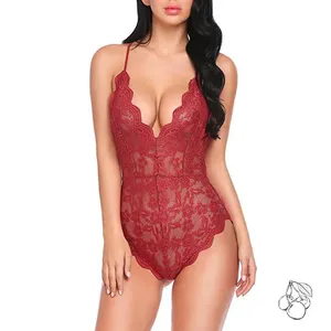 Embroidery Hollow Out Deep V Lingerie In Bulk Women Sexy Corset Lingerie Bodysuit