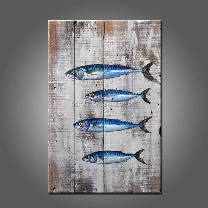 Becerileri sanatçı el-boyalı benzersiz duvar dekoratif balık tuval boyama el-boyalı balık yağlıboya mutfak dekorasyon için