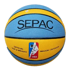 Баскетбольный мяч голубого и желтого цвета от производителя