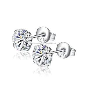 Funky Cheap Wholesale Gold White Stone Round Crystal Rhinestone Ladies Crown Zircon Diamond Ear Stud Earrings in Bulk for Girl