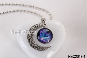 Mode bijoux souris sur l'image pour <span class=keywords><strong>agrandir</strong></span> Hot élégant femmes Galaxy univers croissant lune verre Cabochon collier pendentif - Product Image 5