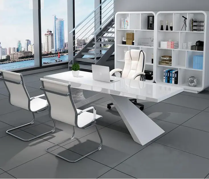 人工石固体表面白いオフィスデスクワークステーションオフィス家具椅子オフィステーブル会社用