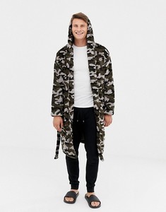 KY Men Fluffy Camo Print Design <span class=keywords><strong>Franela</strong></span> Hombres Con capucha Cuello Lazo Cierre Bata <span class=keywords><strong>de</strong></span> noche Batas <span class=keywords><strong>de</strong></span> baño Pijamas - Product Image 5