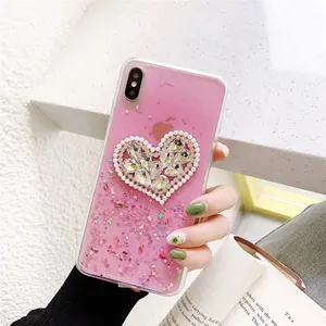 Funda de teléfono de tpu suave con perlas 3D y diamantes, transparente, para apple iphone x, iPhone xs