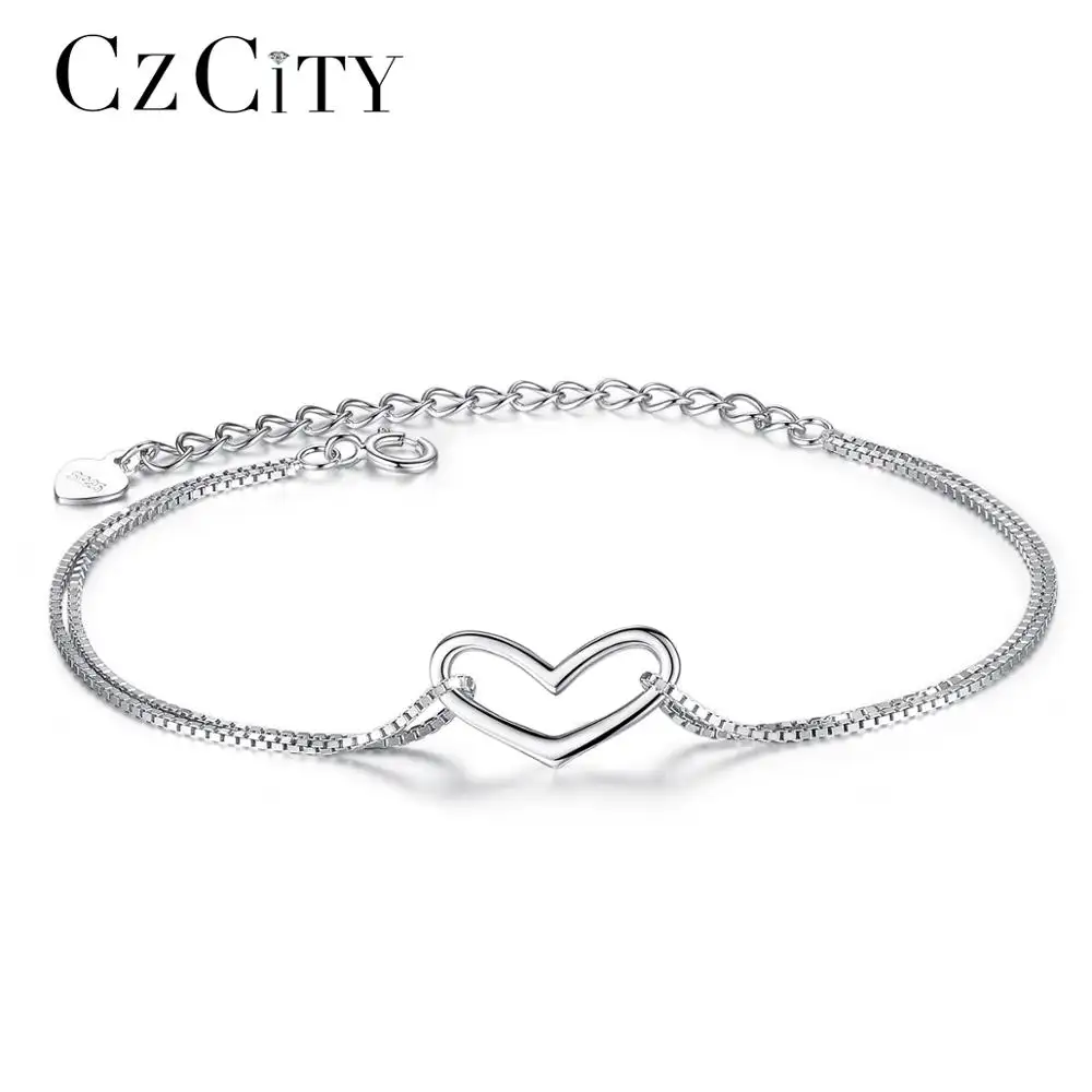 CZCITY-pulsera de plata de ley 925 con diseño de corazón, joyería para regalar
