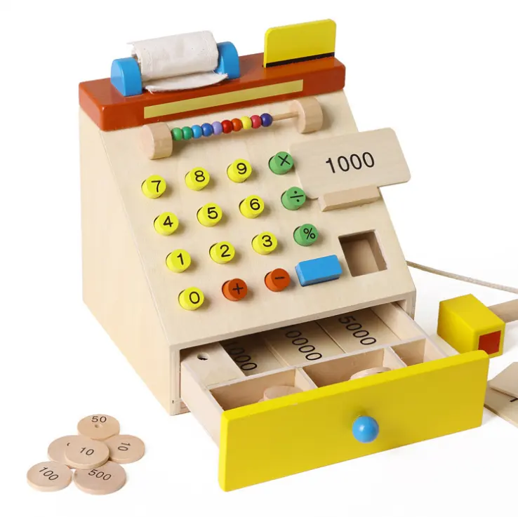 Cassiere giocattolo registratore di cassa giocattoli in legno per bambini registratore di cassa