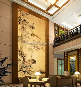 自定义壁画壁纸古典中国绘画竹喜鹊古代走廊壁纸