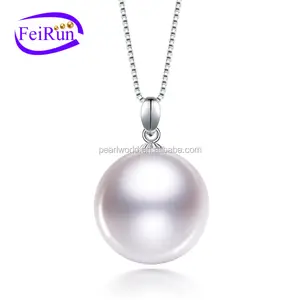 FEIRUN 10-11mm round AA+ white color pearl pendant jewelry, white pearl pendant, pearl pendant silver
